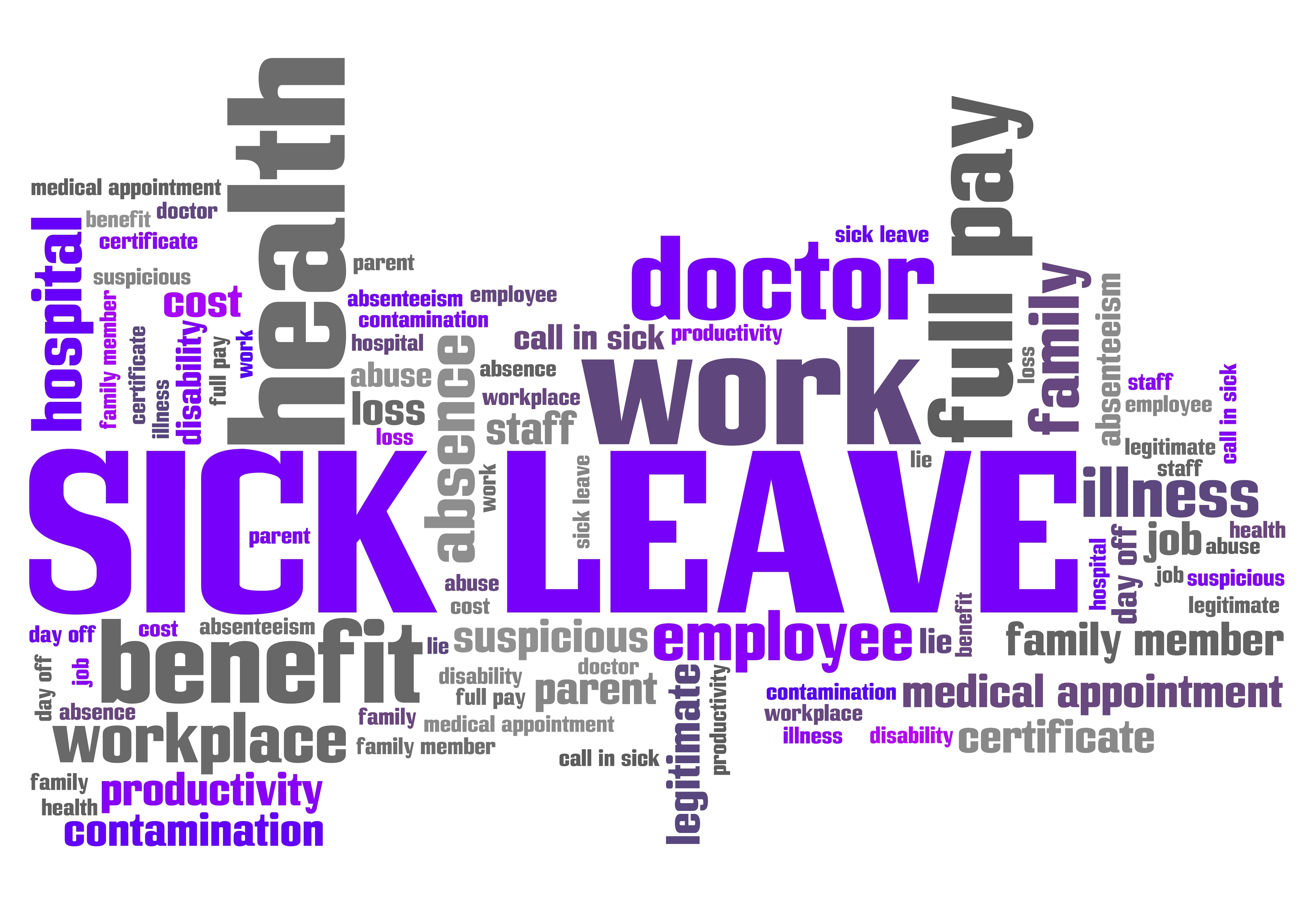 Sick leave - employment issues and concepts word cloud illustration. Word collage concept.