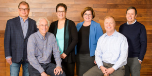 Group photos of attorneys Jim Clarke, Gary Bradus, Julie Green, Jeanne Vance, Chris Anderson, and Chris Chediak.
