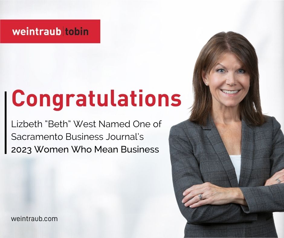 A congratulatory post for Lizbeth "Beth" West on being named one of the Sacramento Business Journal's 2023 Women Who Mean Business