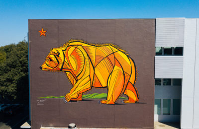 Photograph of Raphael Delgado's mural "California Bear."