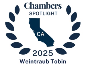 A badge indicating the ranking of Weintraub Tobin in the 2025 Chambers Spotlight California Guide
