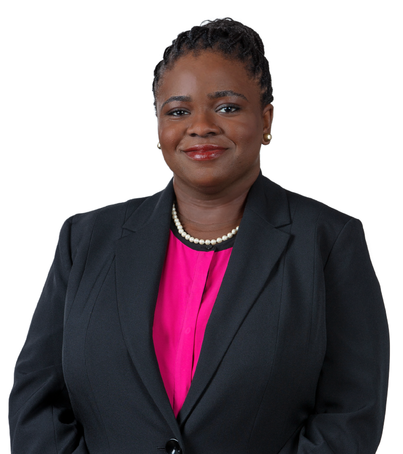 A photo of attorney Tomiwa Aina wearing a black suit jacket and pink blouse